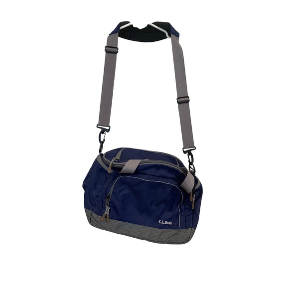 LL Bean‎ Navy Blue Gray Duffle Bag Travel Gym Weekender Carry On Insulated EUC
